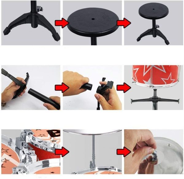 Jazz Rock Drum Set Kids Toys Drums Cymbal Stool Sticks Black For Sale