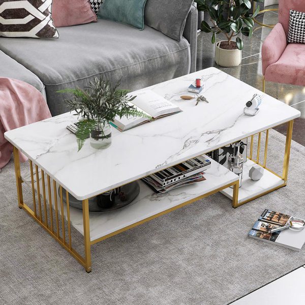 Marble Texture Modern Rectangle Coffee Table For Discount