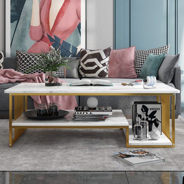 Marble Texture Modern Rectangle Coffee Table For Discount